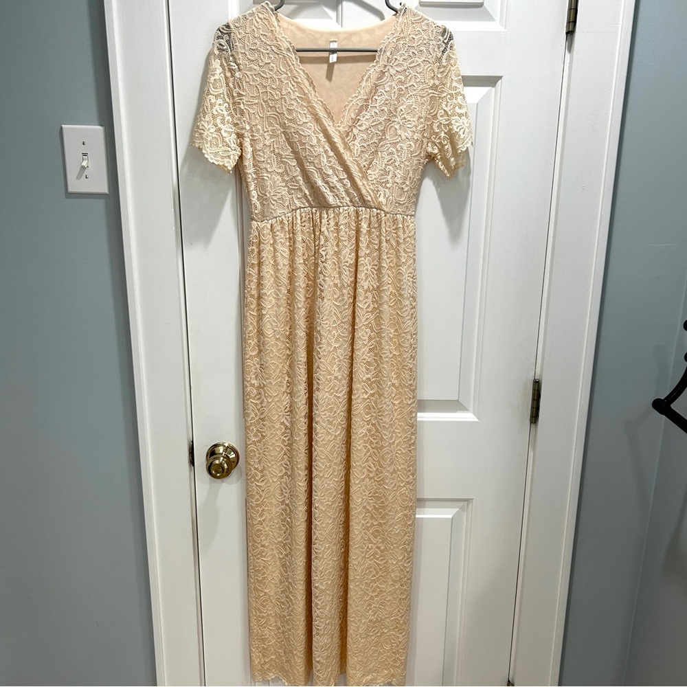 Pinkblush Ivory Lace Overlay Wrap Maternity Maxi - Medium Like New